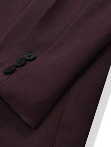 Manfinity Mode Men's Elegant Single-Button Suit Blazer Jacket, Burgundy Contrast Black Design, Visually Striking With Layered Styling, Suitable For Commuting, Business, Parties And Banquets. This Suit Jacket Is An Indispensable Versatile Item In A Man's Wardrobe, Making It A Great Gift For A Boyfriend Or Husband, For Christmas