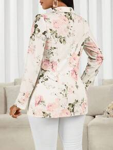 SHEIN Lady Women's Floral Print Lapel NeckLong Sleeve Single-Button Elegant Blazer - Multicolor - View 2