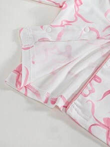 Set de 2 piezas de pijama con pantalón con pies de manga larga con estampado de mariposa para recién nacidos - Multicolor - Ver 3