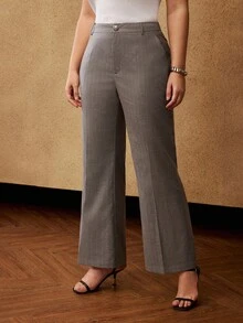 MOTF PREMIUM PLUS SIZE STRIPED PRINT SLANT POCKET FLARE SUIT PANTS - Grey - View 6