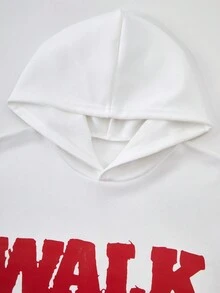 SHEIN Explorewe 两件套少女针织奶油色字母印花连帽衫+红色弹力腰工装裤，休闲街头风穿搭，适合外出、徒步、居家、春秋冬季穿着。 - 白色 - 查看 3
