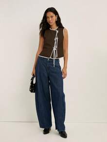 Nöista Áo tank top nữ buộc dây phía trước, kiểu dáng thường ngày, phù hợp cho công sở và mùa tựu trường. - màu nâu - Xem 6