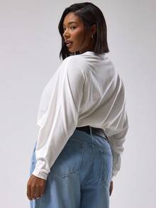 MUSERA Top en jersey à manches longues, taille cintrée, manches bouffantes, coupe courte, grande taille. Style de rue mignon pour tous les jours, fêtes, vacances et soirées - Blanc - Voir 4