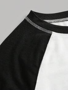 SHEIN 少女插肩袖拼色针织短款上衣，海军蓝和白色 - 藍白色 - 查看 3