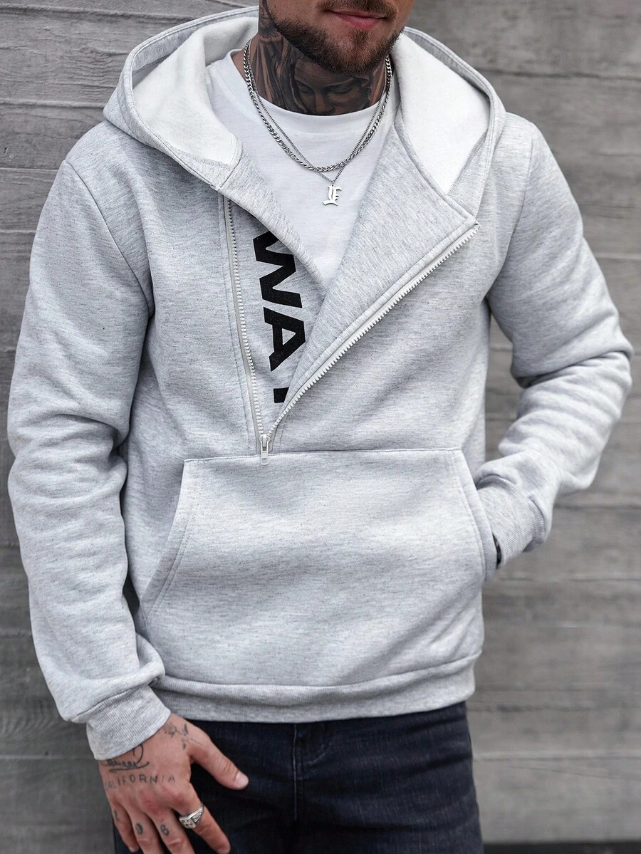 Manfinity CasualCool Casual Loose Long Sleeve Zip-Up Street Style Men Hoodies, For Fall Men Hoodies Casual Men Hoodies Pullovers Gray Hoodie Men Gym Hoodies Men Designer Hoodies Men