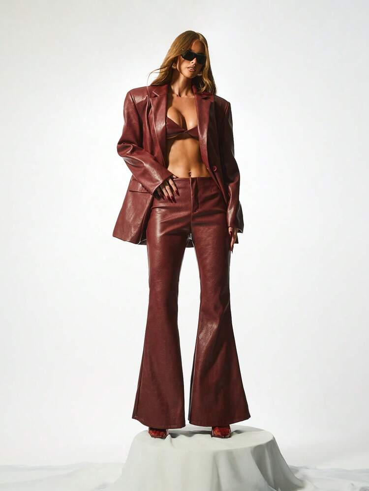 KIZN High Rise Flare Leather Trousers