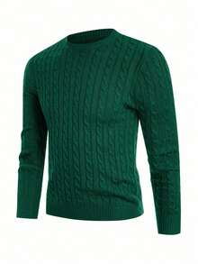 EURMUSE Men's Casual Crew Neck Twist Pattern Pullover Sweater - Dark Green - View 7