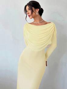 Firerie Women's Elegant Pale Yellow Long-Sleeved Frock Neck Dress,Autumn Dinner Party Outfit,Holiday Wedding Guest Prom Gown,New Year Clothes For Women - White - View 7