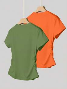 INAWLY 2 Stücke/Set Damen Lässig Taillierte T-Shirts, leuchtende Farben, vielseitig kombinierbare Outfits für den Sommer - Verschiedenfarbig - Übersicht 2