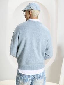 Manfinity CasualKnits Men's Casual Embellished Sweater, Autumn/Winter - Baby Blue - View 5