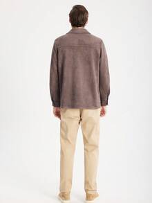 Manfinity Dauomo Áo sơ mi nam trơn màu thời trang đa năng, giản dị, mùa thu - màu nâu - Xem 2