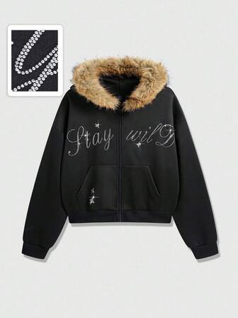 Street Life Sweat-shirt à capuche pour hommes avec lettres ornées de strass