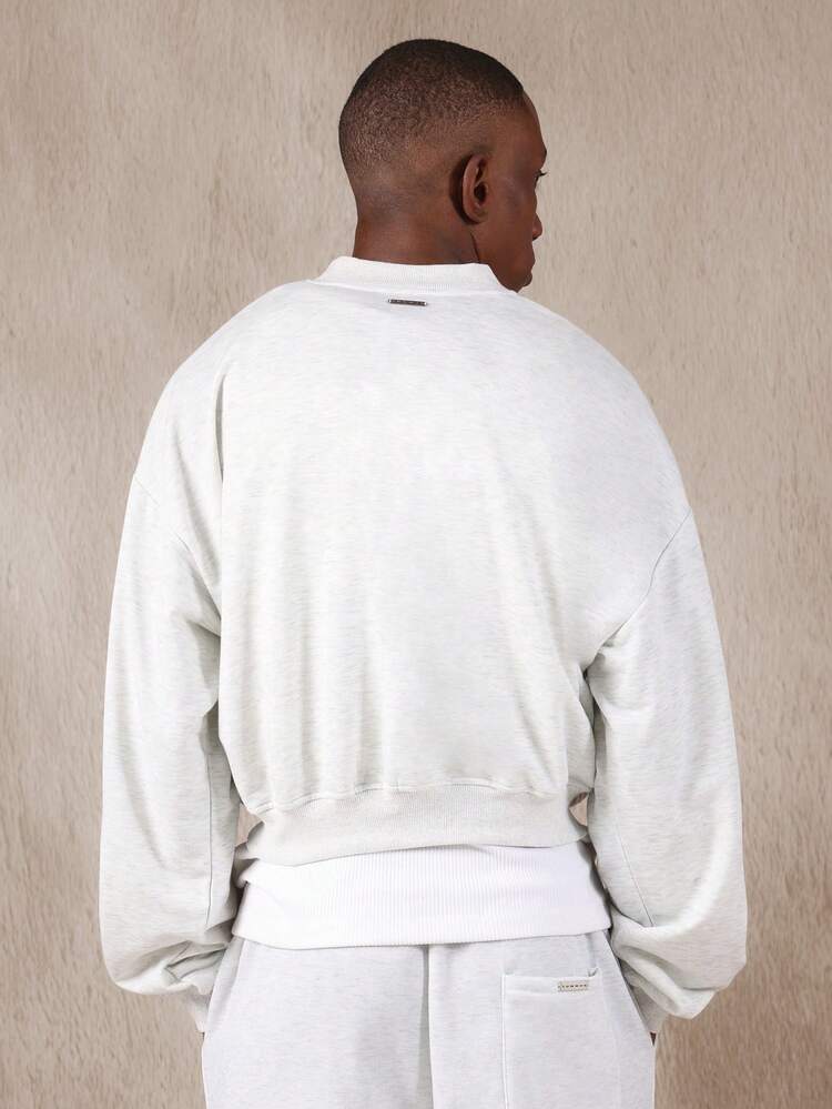 Baseball Collar Crop Sweatshirt With Ribbed Trim