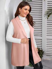SHEIN Clasi 大码休闲和办公室纯色西装背心 - 粉色 - 查看 4