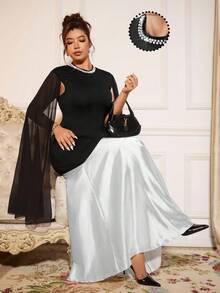 Allurite Vestido de cóctel elegante y romántico de gasa con parches y perlas, de estilo retro francés, para mujer de talla grande - Negro - Ver 4