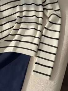 SHEIN Franclia 女士时尚休闲条纹长袖 T 恤和宽松长裤两件套 - 彩色 - 查看 6