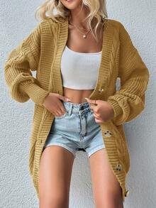 EURMUSE Drop Shoulder Button Front Cardigan - Yellow - View 5