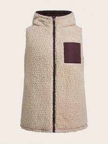 EMERY ROSE Chaqueta con capucha sin mangas reversible de talla grande, casual para otoño/invierno