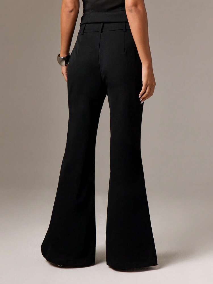 High-Waisted Flared Pants With Button Details
