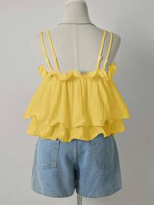 INAWLY Camiseta sin mangas de unicolor con volantes en el bajo para vacaciones de verano - Amarillo - Ver 3