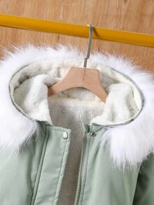 Tween Girls Mid-Length Loose Casual Cinched Waist Winter Jacket Fall - Army Green - View 4