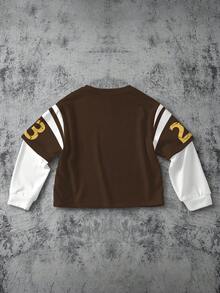 SHEIN CHICAGO, 23, MARRON, Sweat-shirt-shirt ample à manches longues style minimaliste casual pour garçon préadolescent, convient pour l'automne/l'hiver - Multicolore - Voir 3