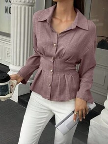 EMERY ROSE Women's Casual Front Button Waist Shirt - Mauve Purple - View 3