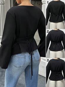 Selianne Chemise de travail/bureau pour femmes en automne et hiver, taille cintrée, manches évasées