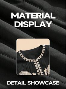 Anewsta 女士正式派对时尚冬季夹克，适合圣诞节、工作、毕业典礼、婚礼、度假，精致刺绣抽绳休闲棉质夹克，黑色，宽松版型，复古 - 黑色 - 查看 4