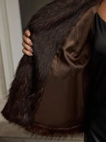 ZEYLAH 复古时尚仿毛领外套，优雅风格，秋冬款 - 巧克力棕 - 查看 9