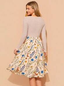 Amorya 女士新款优雅圆领水钻束腰短款连衣裙，适合派对和聚会场合 - 彩色 - 查看 2