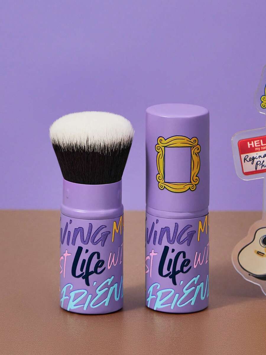 FRIENDS X SHEIN 带字母和框架图案的伸缩化妆刷，礼品 - 紫色 - 查看 1
