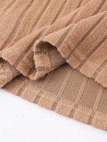 Conjunto de 3 piezas de chaqueta corta de peluche con bolsillos falsos, camiseta de tirantes acanalada de unicolor y pantalones slim acampanados para niñas, estilo vintage casual, para otoño/invierno - Caqui - Ver 5