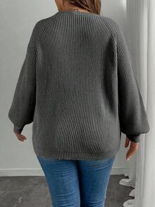 SHEIN Clasi 女士纯色针织蝴蝶结刺绣花朵长袖常规优雅套头毛衣，秋冬毛衣搭配蝴蝶结蝴蝶结毛衣优雅毛衣 - 灰色 - 查看 2
