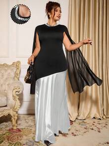 Allurite Vestido de cóctel elegante y romántico de gasa con parches y perlas, de estilo retro francés, para mujer de talla grande - Negro - Ver 7