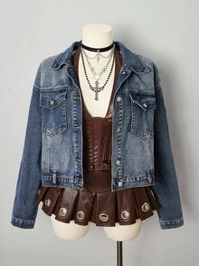 Jeanoix 大码朋克牛仔夹克 - 藍色 - 查看 10