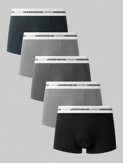 SHEIN 5pcs/Pack Men's Solid Color Briefs With Letter Waistband