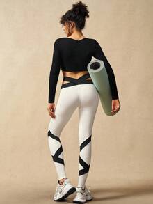 VARSIVA T-shirt de sport ajusté à manches longues avec design à cordon de serrage, couleur unie pour femmes - Noir - Voir 4