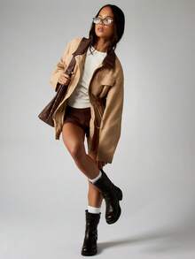 MISSGUIDED Giacca utility in cotone da donna con vita regolabile in vita, casual, moda autunno inverno, con chiusura lampo anteriore, colletto marrone, stile cargo