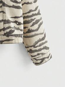 ROMWE MEN Street Life Herr höst zebratryck långärmad enkelknäppt denimjacka - Svart och Vitt - Visa 5