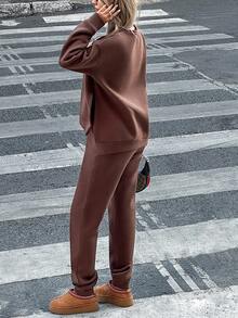 SHEIN Tall Conjunto de dos piezas de sudadera con detalle de abertura lateral en unicolor de temporada y pantalón jogger ajustado en talla alta