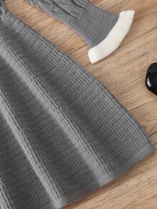 Vestido suéter feminino elegante, estilo universitário, gola branca, babados, manga larga, texturizado, de malha, manga comprida, adequado para uso diário, ao ar livre, no campus, no outono/inverno