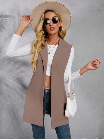 EMERY ROSE Ärmlös enfärgad casual kavaj, sommar