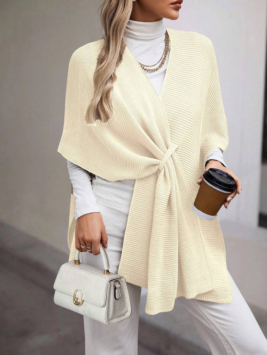 EMERY ROSE Women's Casual Versatile Commuting Solid Color Batwing Sleeve Cardigan - Apricot - View 1