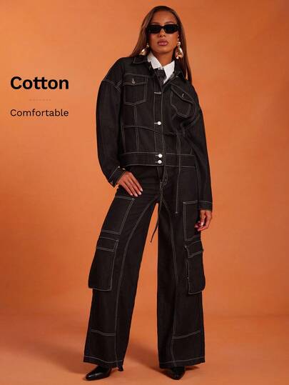 NYA SZN Denim Pant Oversized Baggy Cargo Pant Jeans Pocket High Rise Everyday Casual Streetwear Cotton Fall Statement Festival Carnival Outfits For Women