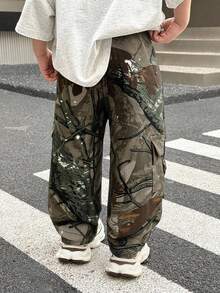 SHEIN Young Boys Y2k Urban Street Cool Style Fashion Cotton Denim Tree Branch Print Pocket Loose Fit Baggy Jeans,For Boys Fall/Winter Dailywear Costume,Boys Streetwear Outfits,Boys Halloween And Christmas Outfits,Winter Jeans,Boys Jeans - Multicolor - View 2