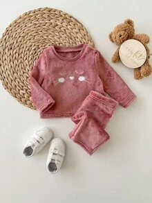 SHEIN 2件装 新生儿 休闲简约可爱 腰带抓绒双面绒材质 可爱表情图案 圆领纯粉色卫衣长裤套装 适合生日派对 晚会 演出 婚礼 洗礼 开幕式 适合日常 适合外出 适合旅行 适合秋冬 - 粉色 - 查看 5