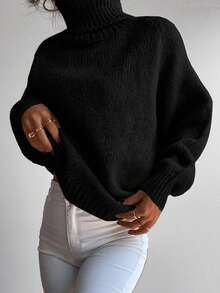 RueChic Turtleneck Raglan Sleeve Sweater - Black - View 3
