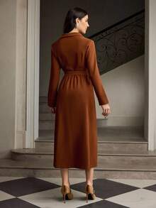 ZEYLAH Women's Fall Elegant Commuter Solid Color Embroidered Mid-Length Dress