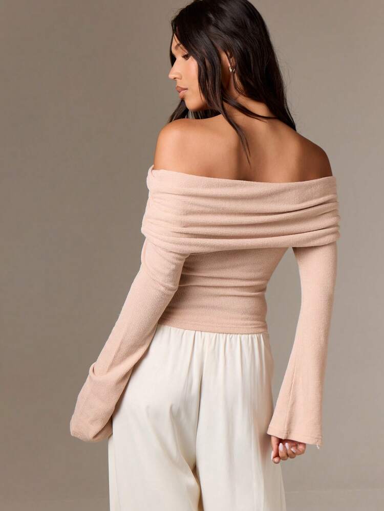 Off Shoulder Ribbed Knit Top